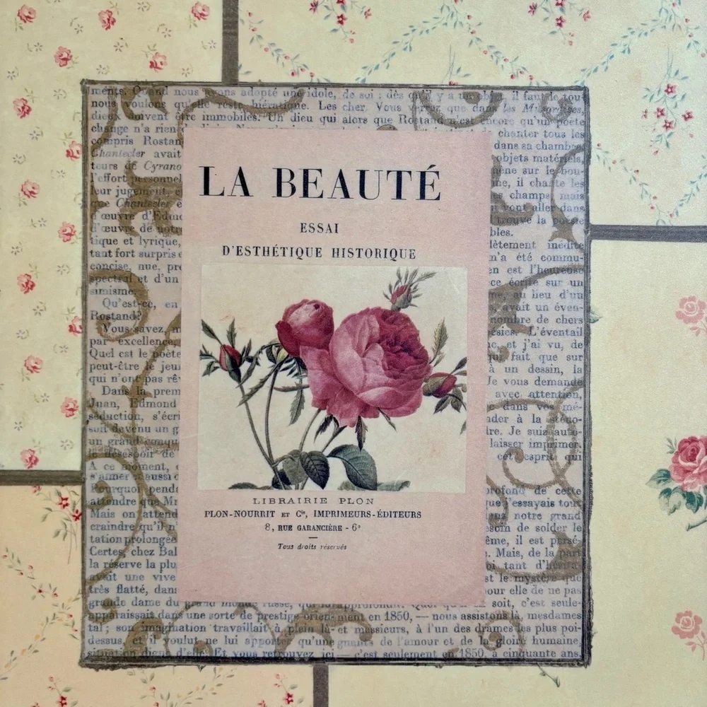 VTG Floral Wall Art Sign Decor Plaque Yellow Pink Cottagecore La Beaute 18 x 18